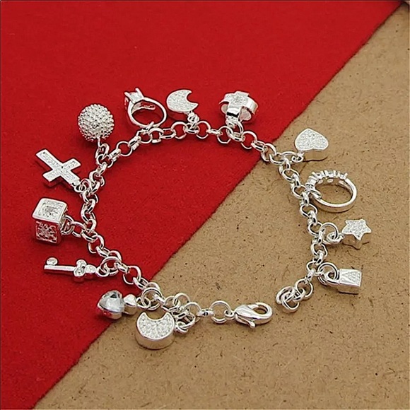Sterling Silver Charm Chain Link Bracelet - Picture 10 of 14
